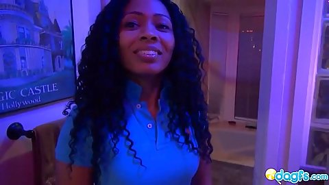 Ebony latina takes off her shirt and shows panties