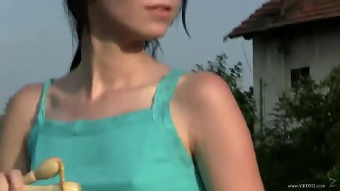 Naked 18 year old Judy Nero masturbates on solo picnic
