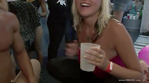 Group of college sluts partying at the venue have male strippers on them