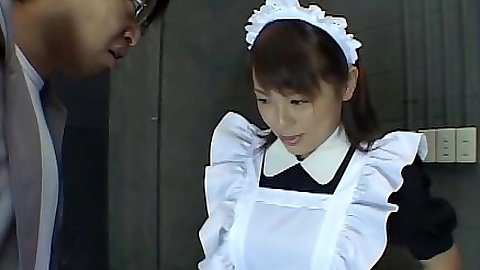 Cute asian maid getting wet by a hose