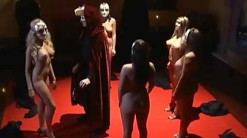 Hot chicks in a masquarade party have an orgy