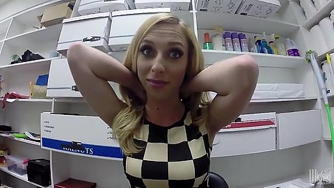 Blonde Taylor Whyte works at the store